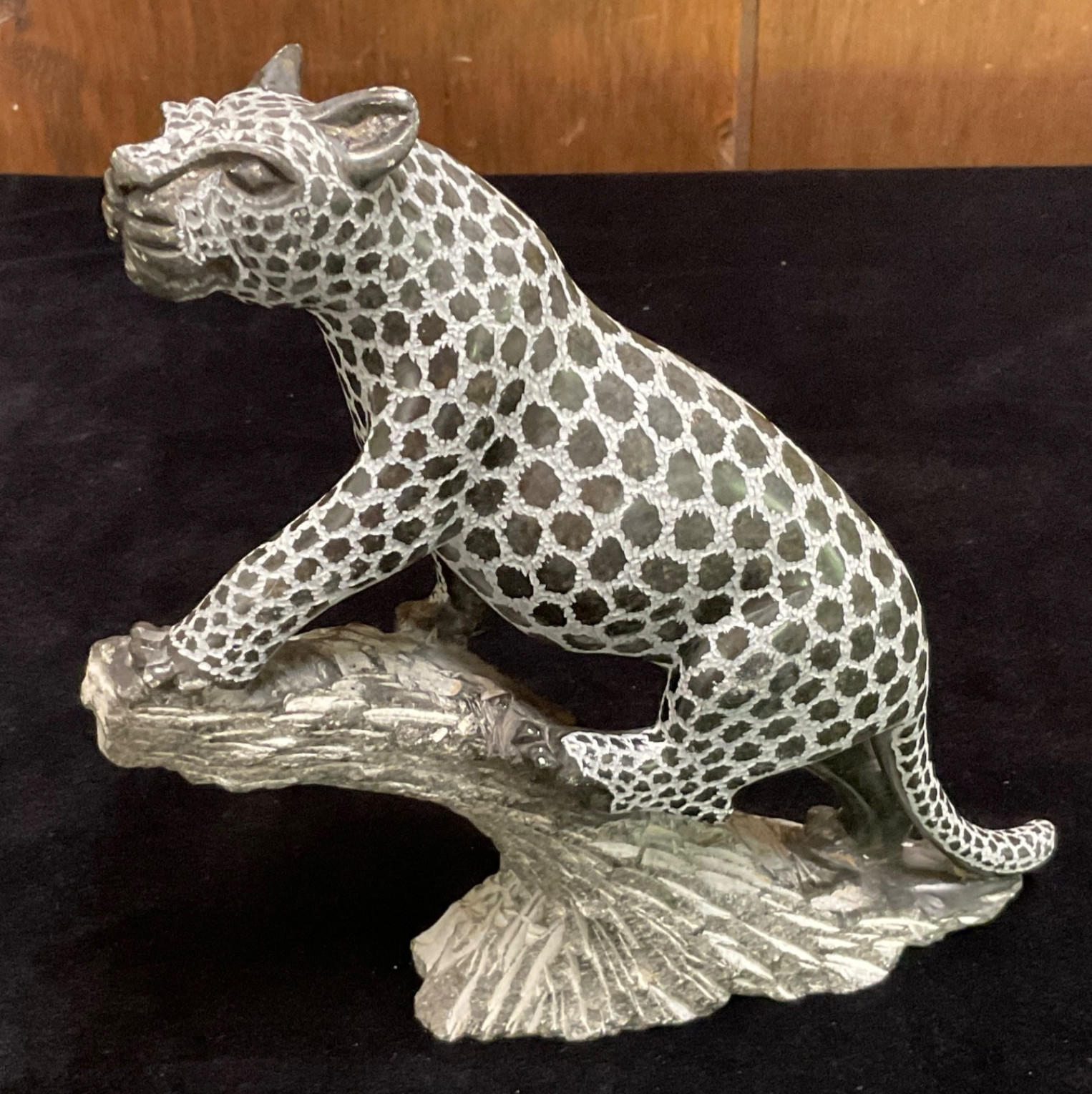 Beautiful Hand Carved Stone Hand Painted Leopard Sculpture. 9”