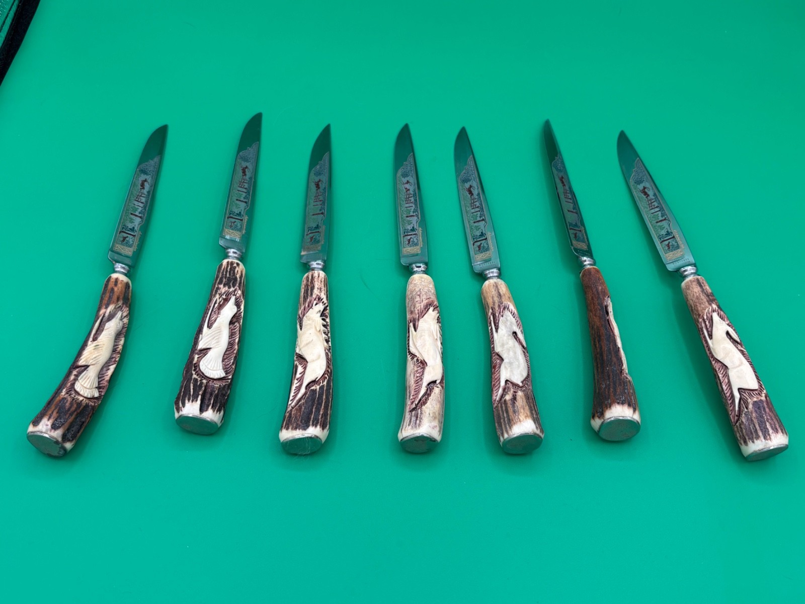 7 pcs Anton Wingen Solingen Germany Rostfrei Engraved 6 Piece Knife Set-Vintage