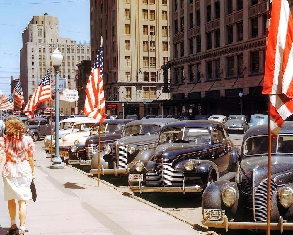 8x10 Lincoln Nebraska Town Antique Cars 1942 Glossy Photo Print HT413660