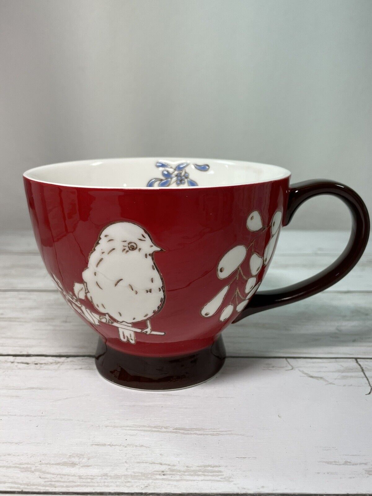 Potter\'s Studio Red & White Ceramic Coffee or Tea Mug Cup w/Bird 12 oz.  NEW