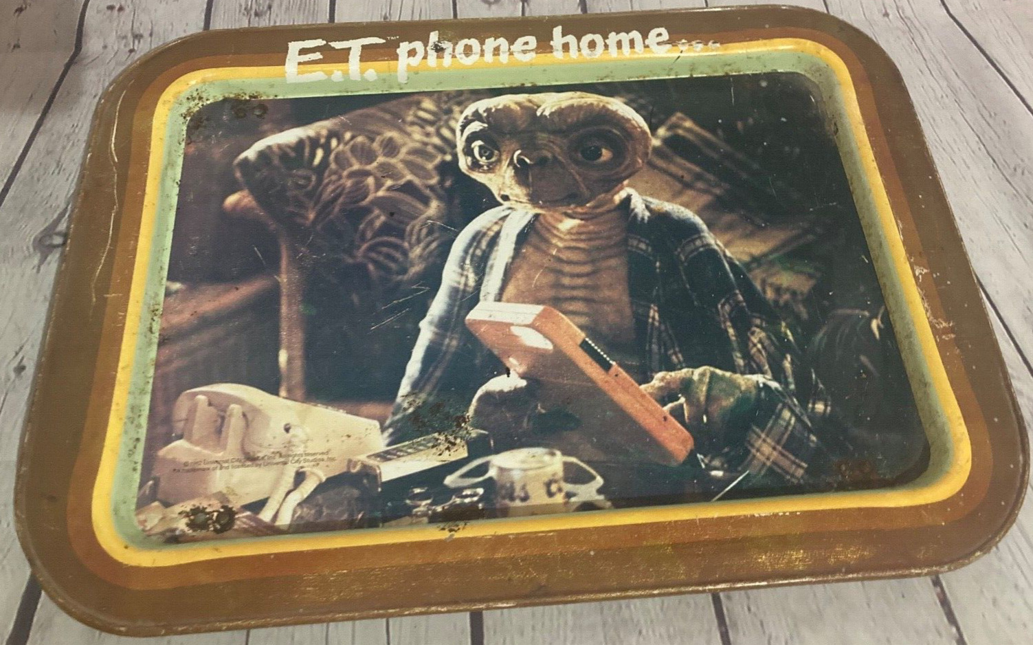 Vintage 1982 E.T. Phone Home Movie Scene Foldable Metal TV Dinner Tray SEE PICS