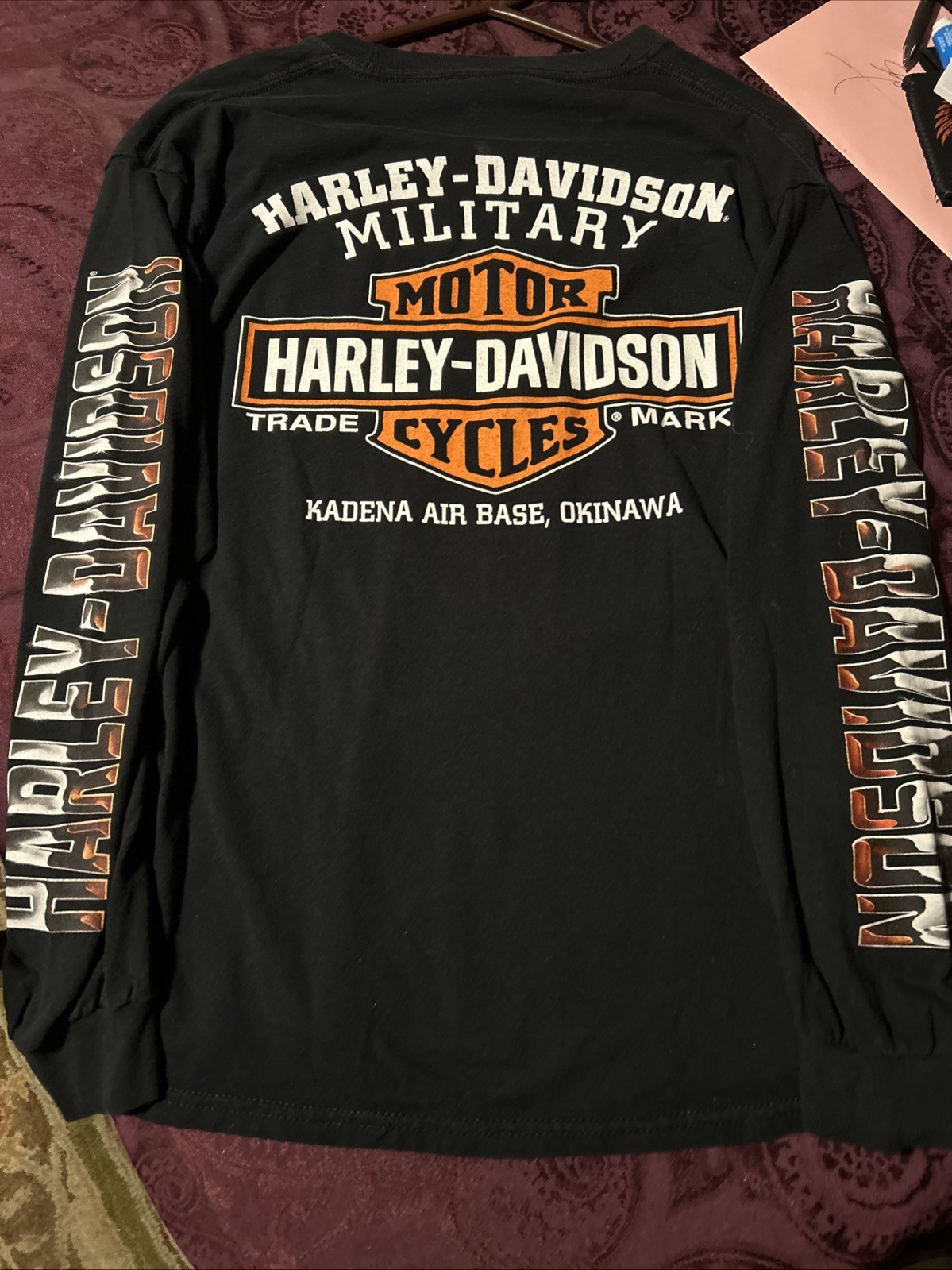Harley Davidson Military Shirt Mens Large L Long Sleeve Kadena Air Base Okinawa