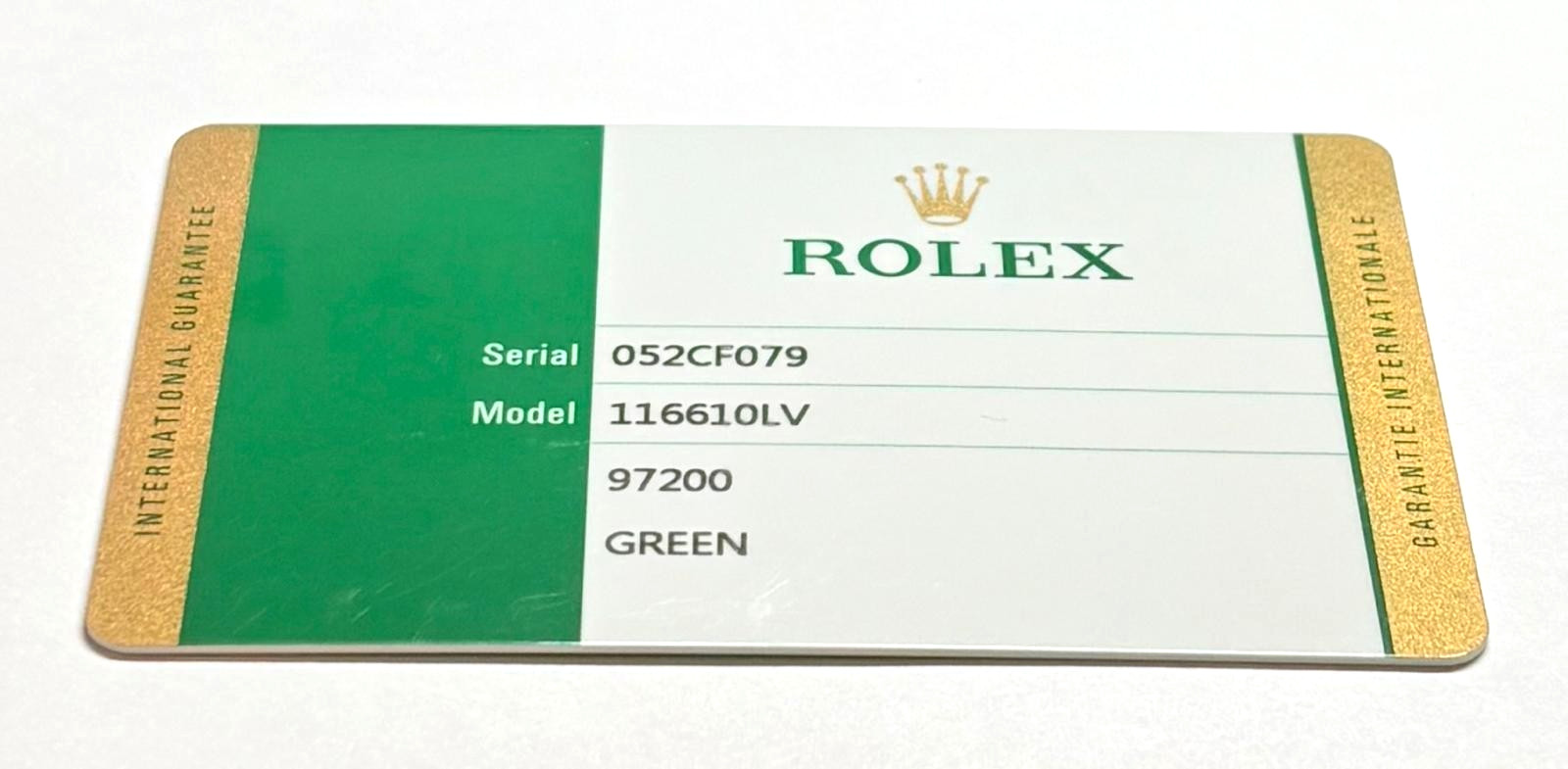 Rolex Hulk 116610LV Submariner Warranty Certificate Guarantee 2015 0 Serial Cert