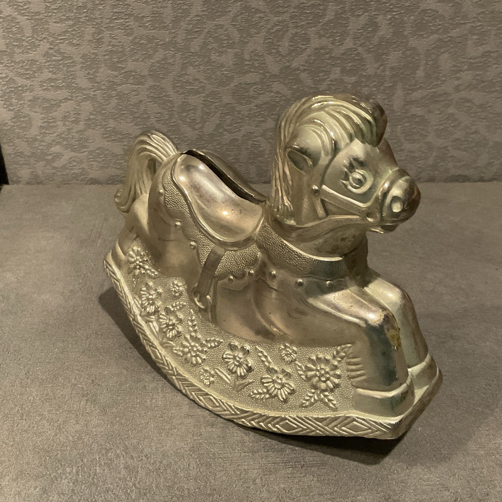 Plated Rocking Horse Coin Bank VTG