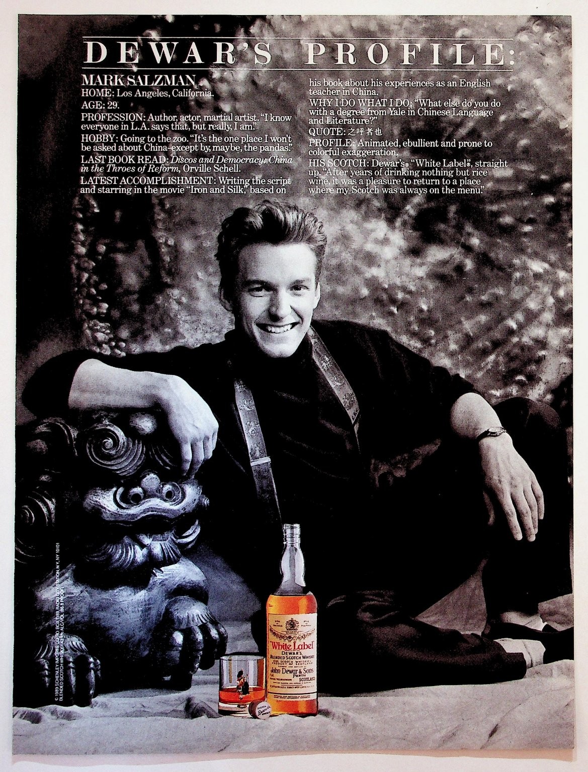 Mark Salzman Dewar\'s Profile Whisky Print Ad Author Actor Martial Artist