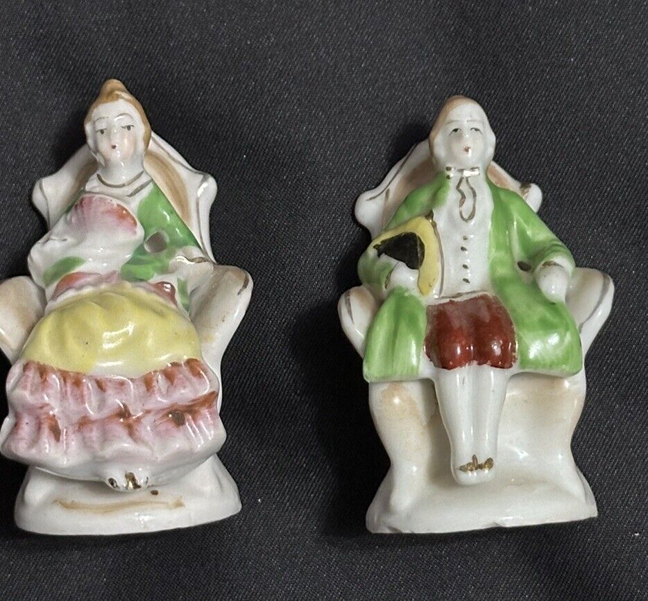 Vintage Occupied Japan Lot Of 2 Ceramic Victorian Colonial Figurines