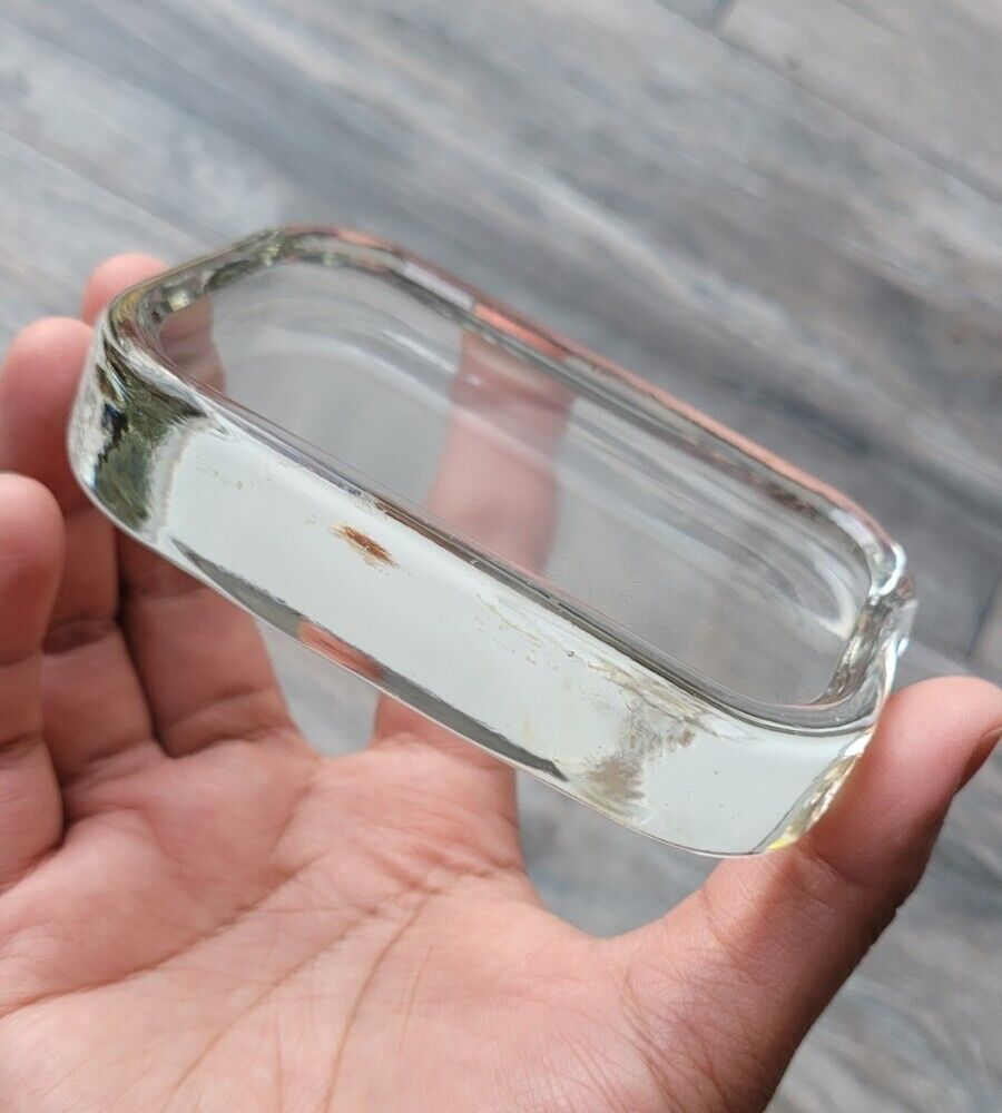 Vintage Clear Thick Heavy Glass  Rectangle Soap Dish Holder Round Corners GUC