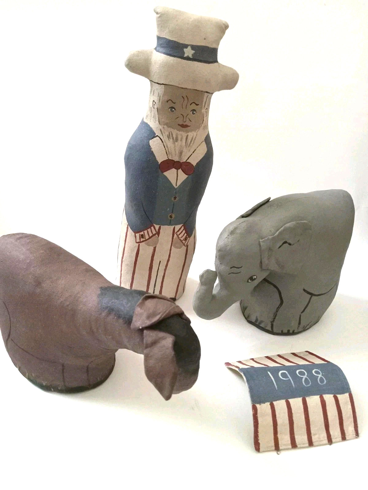 Set Primitive Handmade Patriotic Americana 4th July Uncle Sam, Donkey, Elephant Set Primitive Handmade Patriotic Americana 4th July Uncle Sam, Donkey, Elephant