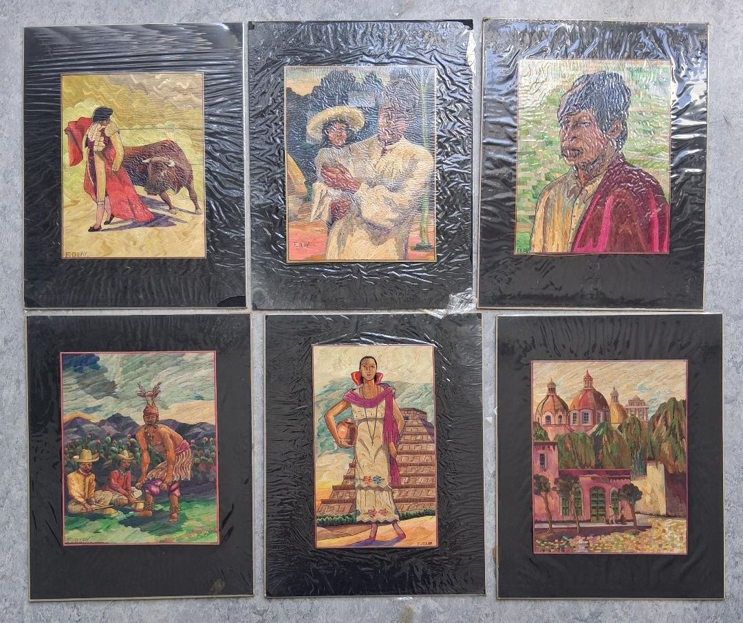 MEXICAN POPOTILLA ART BY FELIPE OLAY 1940\'S-1950\'S EXCELLENT CONDITION 6 PIECES