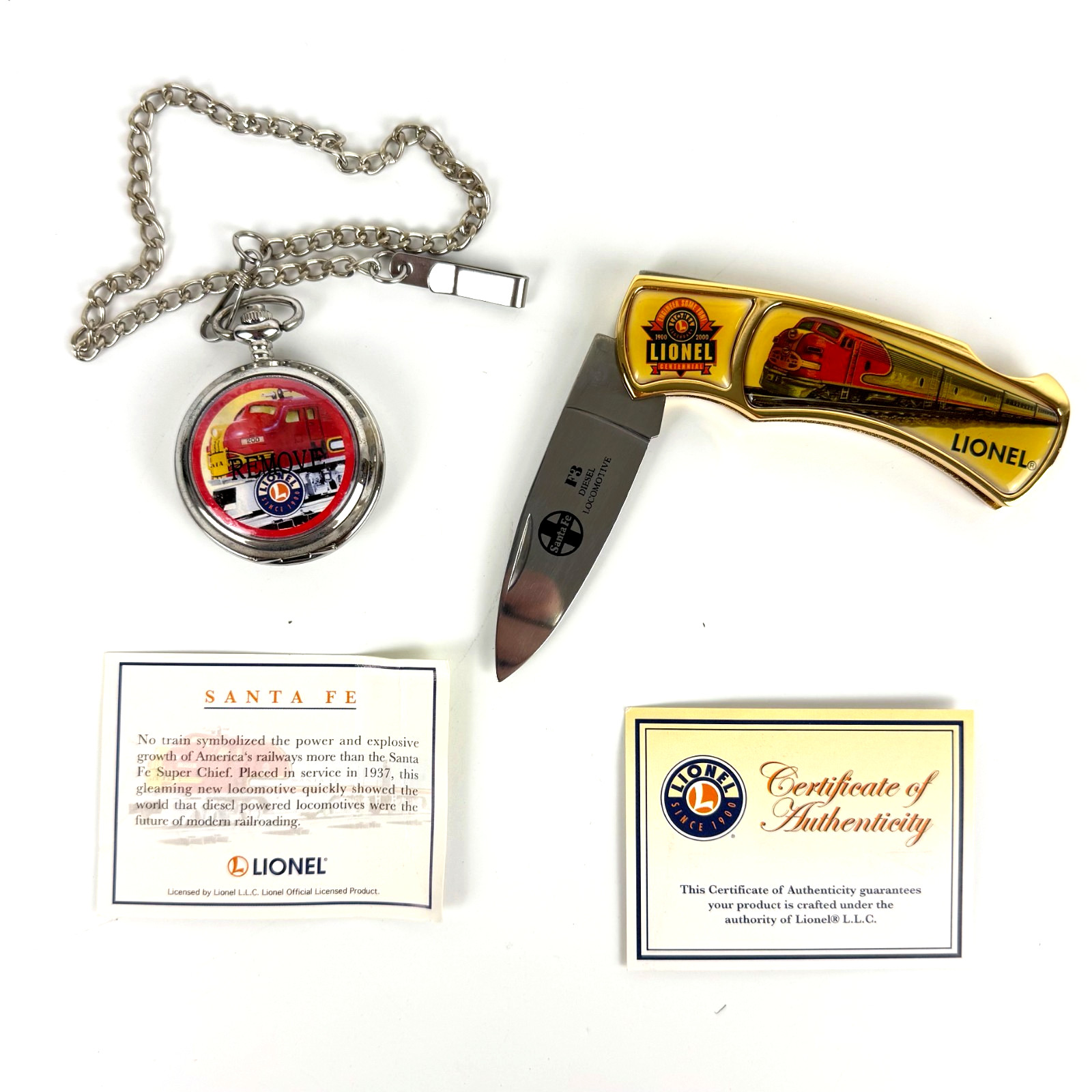 Vintage Lionel Train Centennial Collectable Pocket Watch x Pocket Knife 2000 NEW