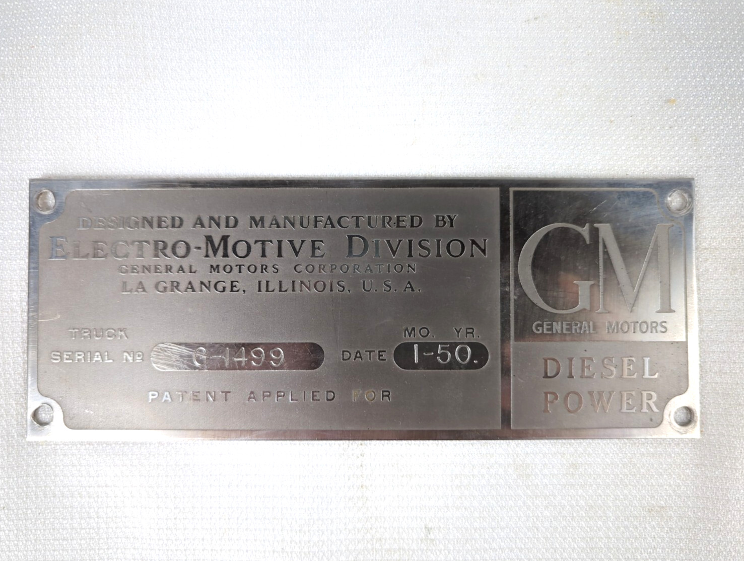 GM Electro-Motive Division N&W 3800 X-WAB 1000 EMD E8A Builders Plate 1-195 (Q7)