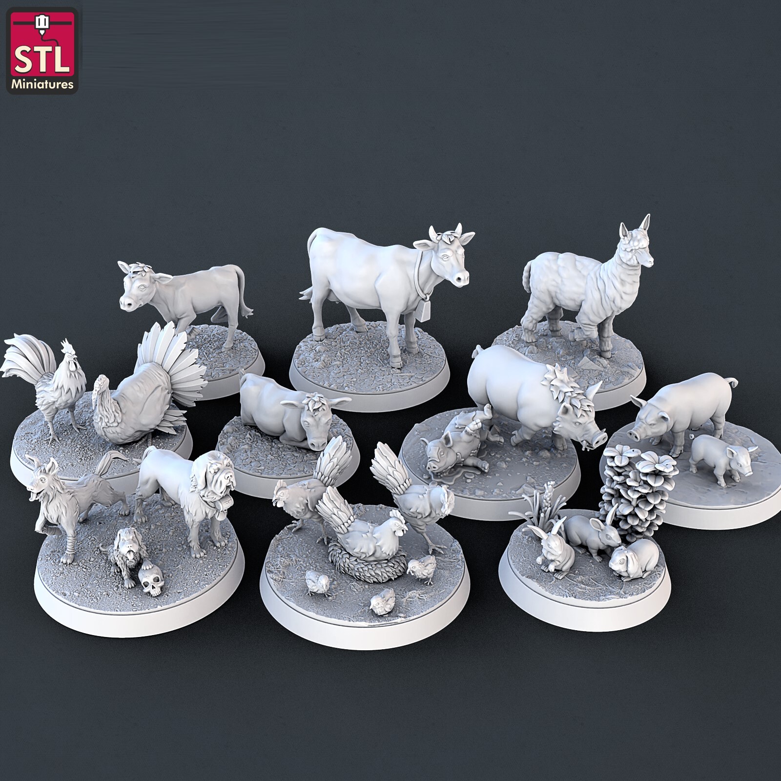 Large Farm Miniature Set Farmer Animal Figures for TTRPGs like D&D 5e 32mm