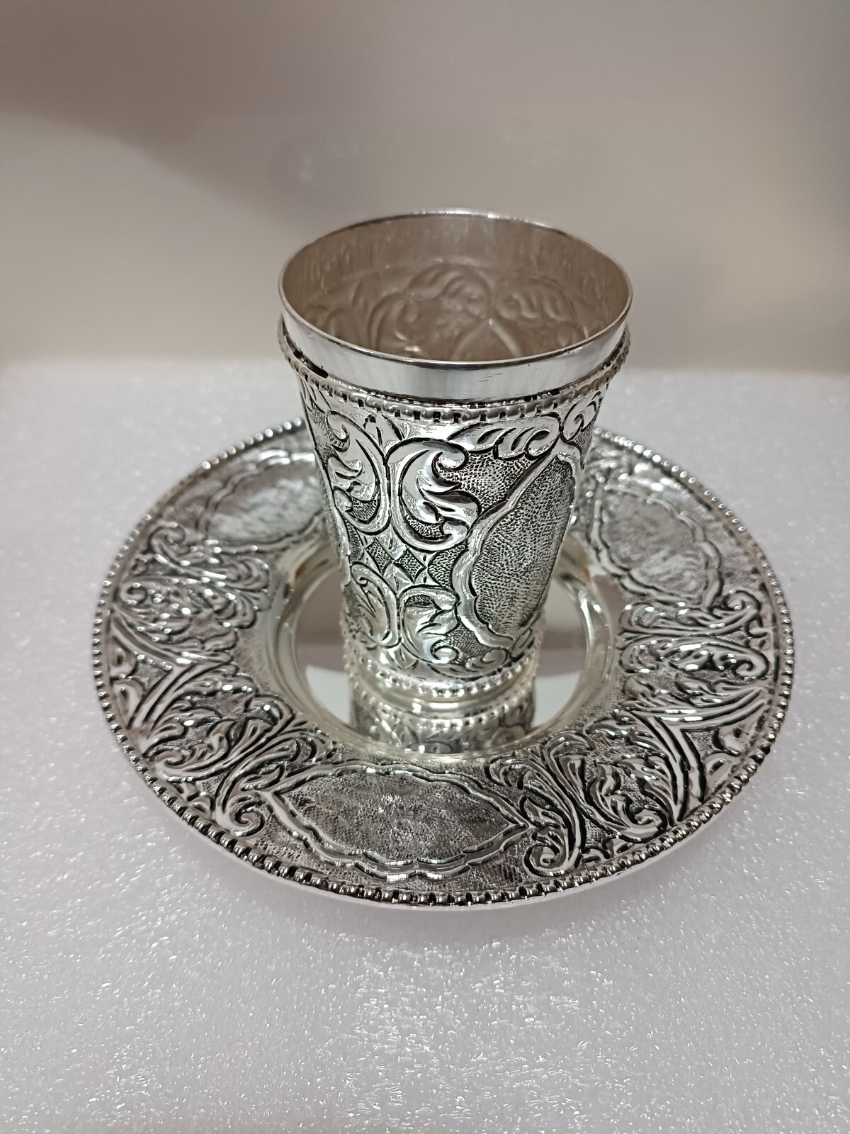 Vintage Kiddush Cup Silver Plated tray | Sam Judaica cup tray set