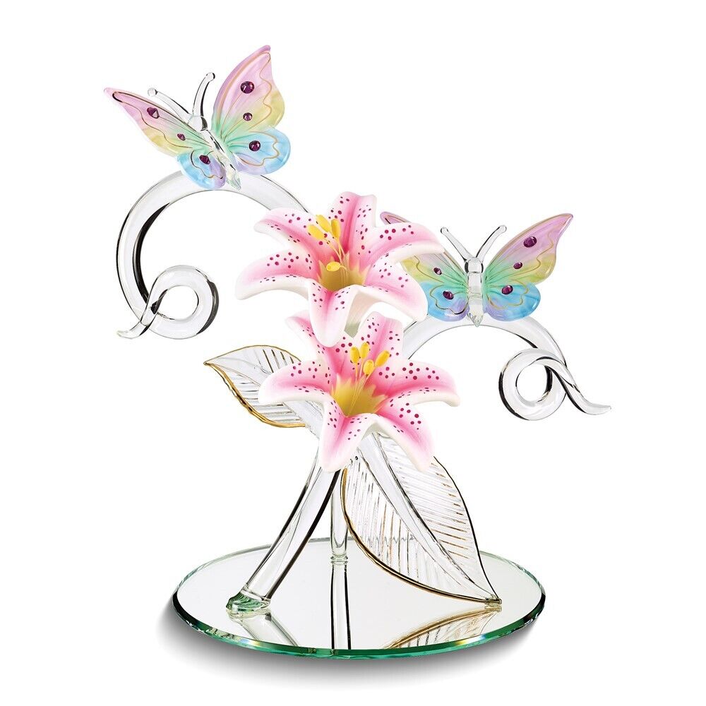 Butterflies and Lily Garden Glass Figurine