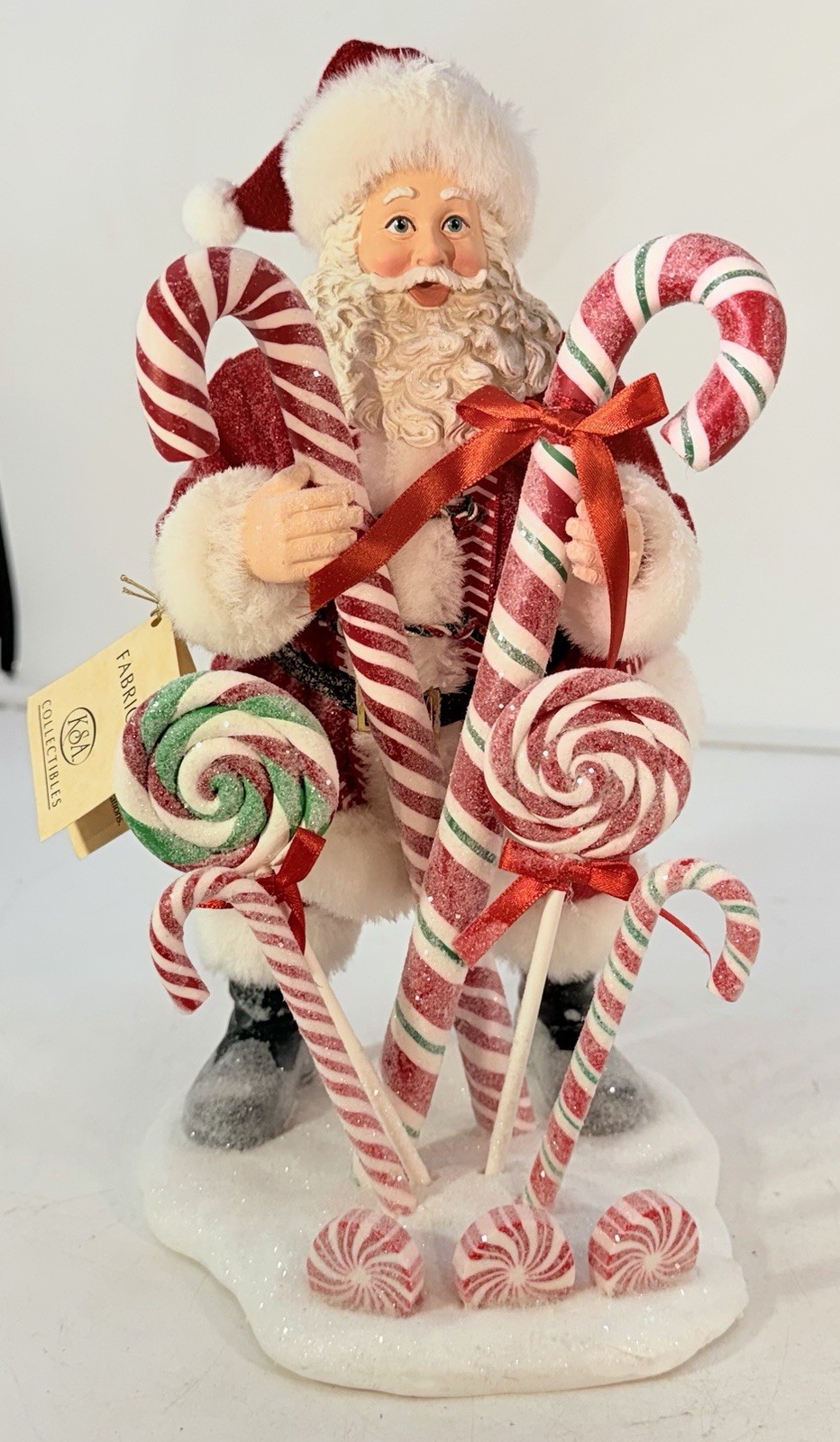 Kurt S Adler Collectibles Fabriche Santa W/Peppermint Candy Canes 11” RARE HTF