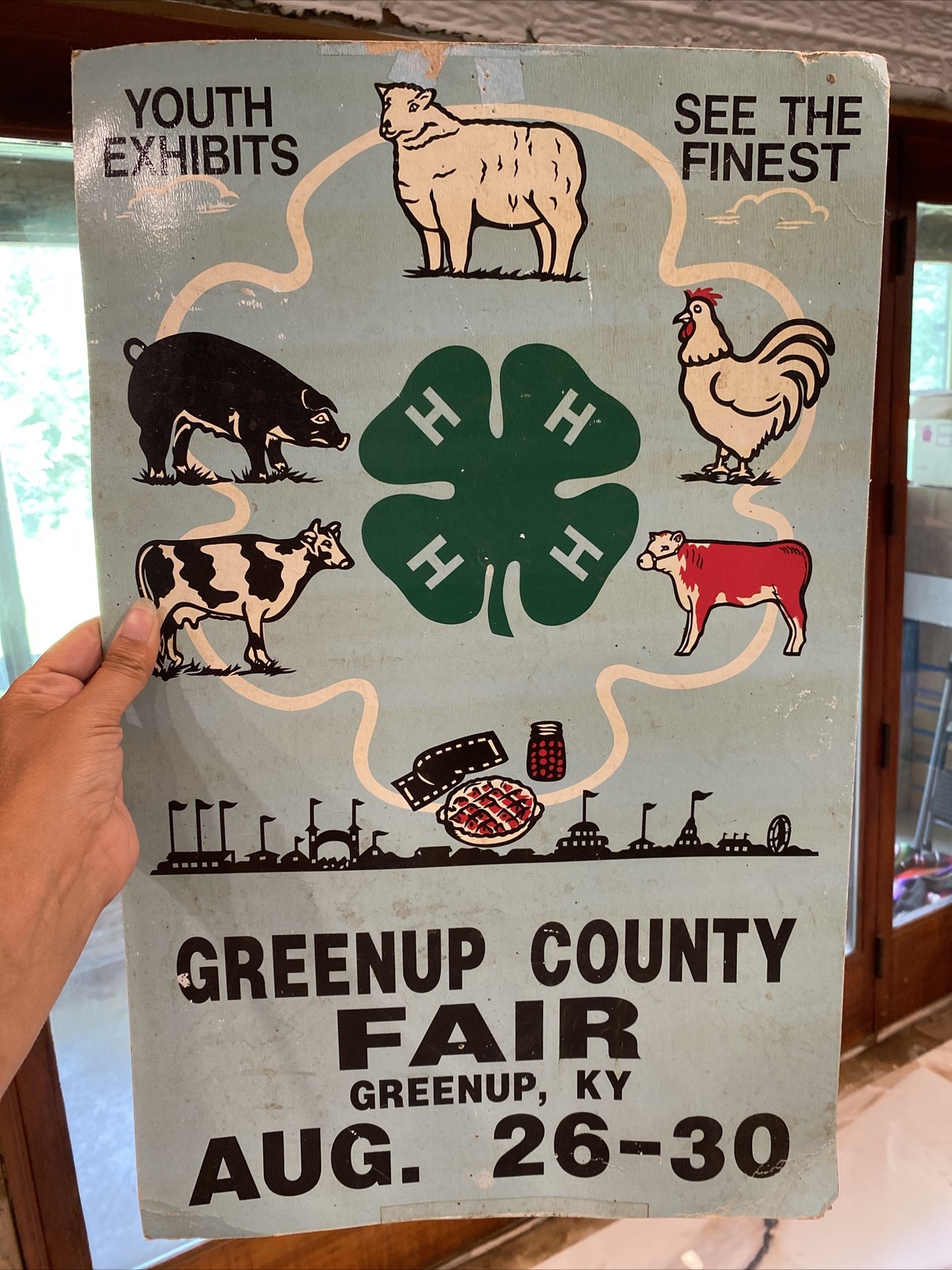 RARE Cool Vintage Greenup Kentucky County Fair Sign With 4-H Animals~ Look