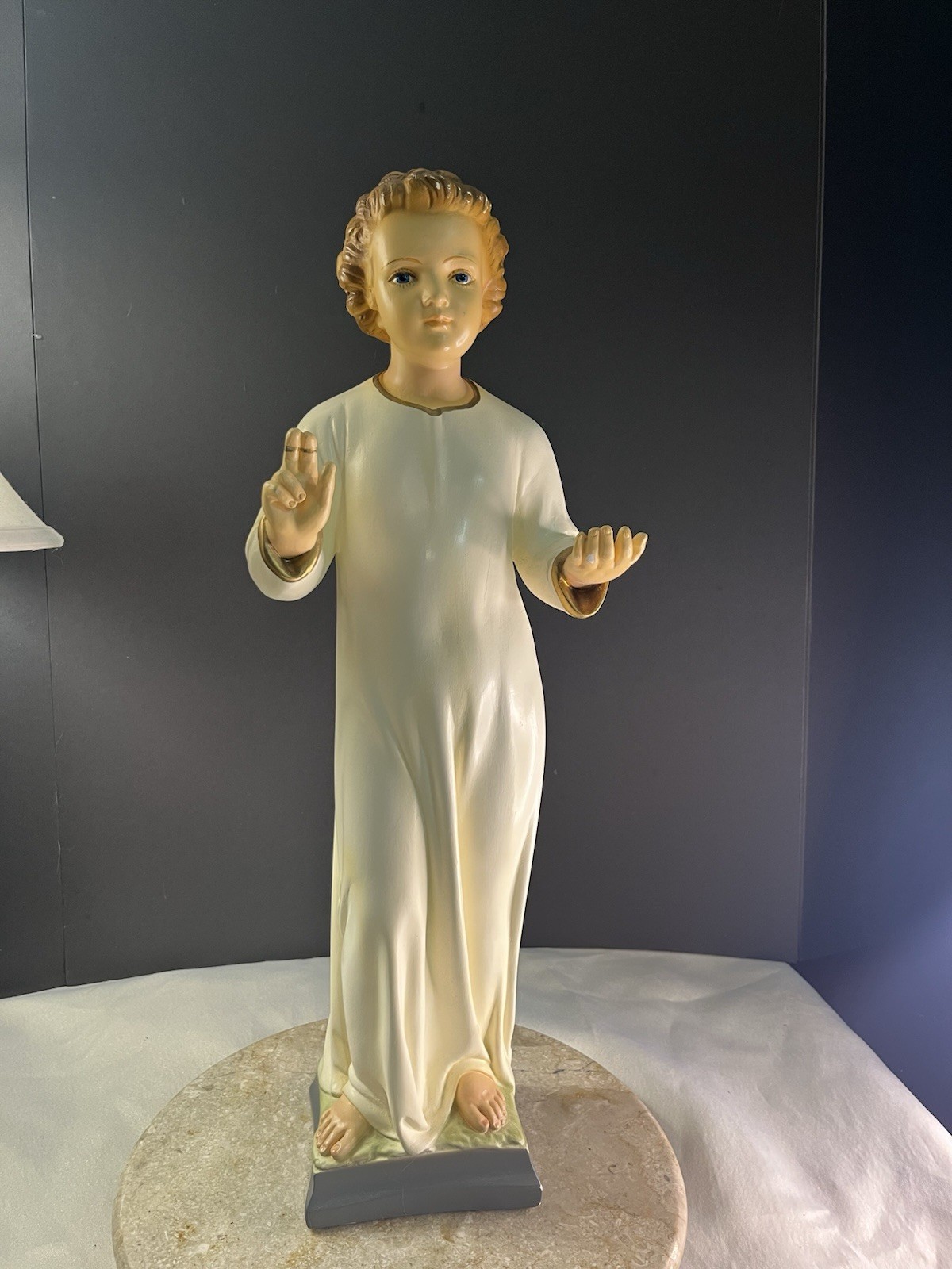 1950’s Jesus Infant of Prague 21” LargeChalkware Religious Statue With Vestments