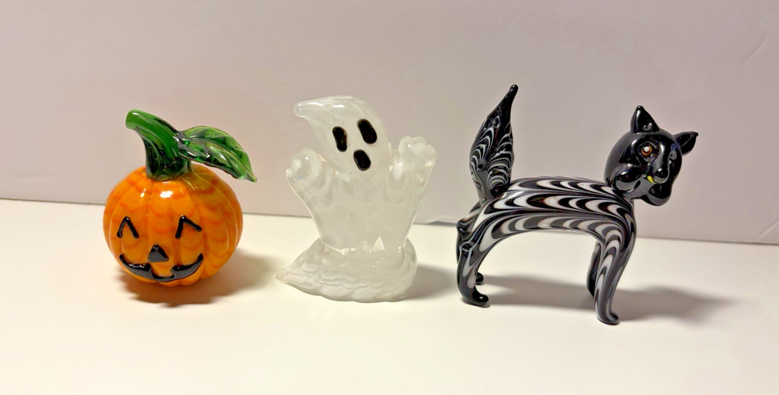 Vintage Lenox Art Glass Halloween Collection-Ghost Black Cat & Jack-O-Lantern