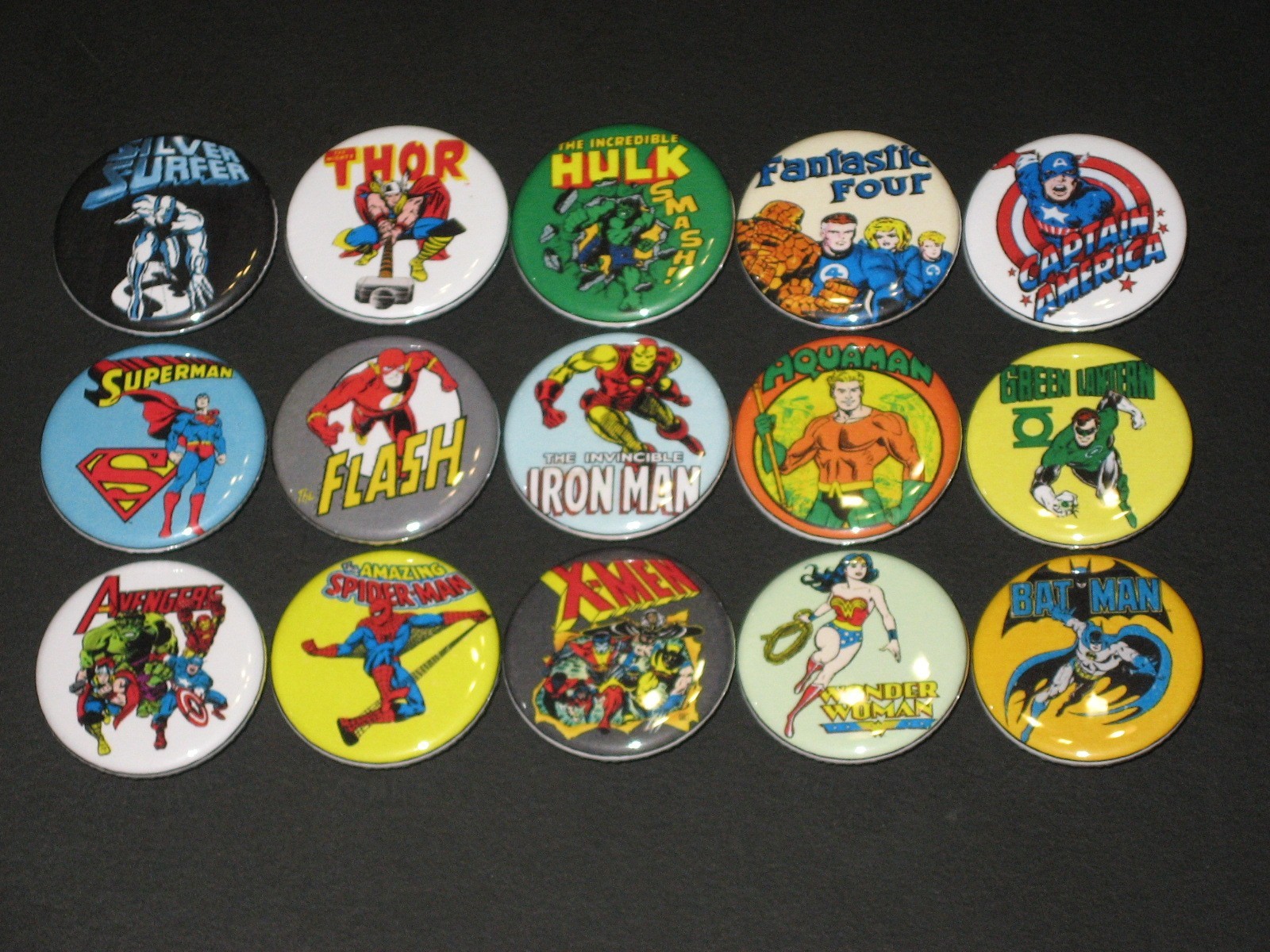 Super Heroes Buttons/ Pins Set Of 15