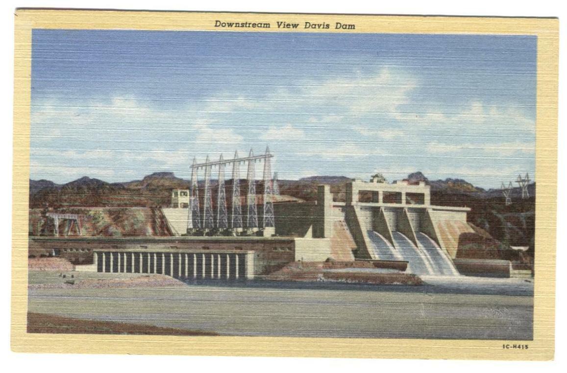 Postcard Downstream View Davis Dam Arizona AZ 