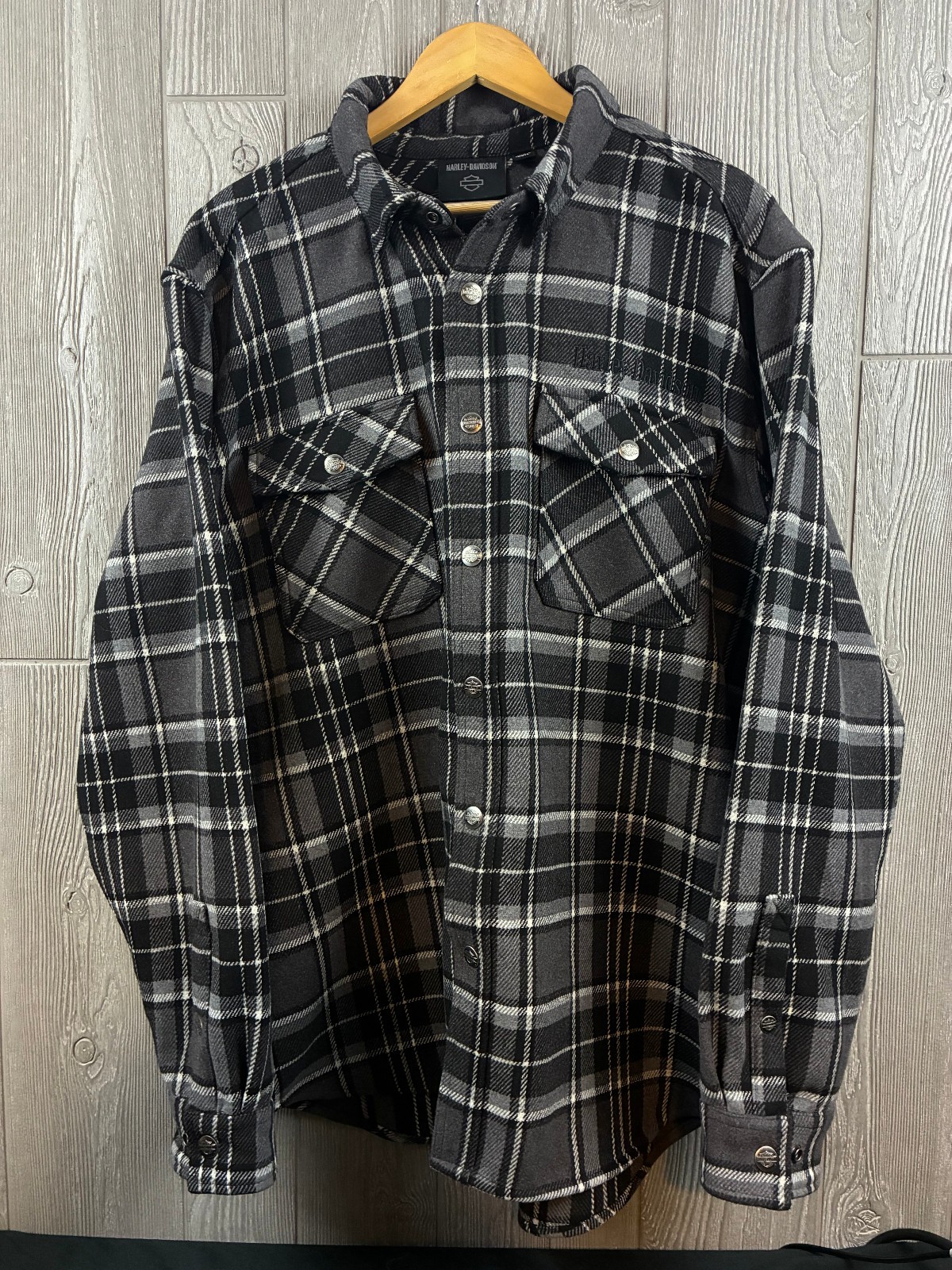 Harley Davidson Mens Plaid Flannel Shirt Jacket Quilted Lined Biker Wool 2XL Harley Davidson Mens Plaid Flannel Shirt Jacket Quilted Lined Biker Wool 2XL