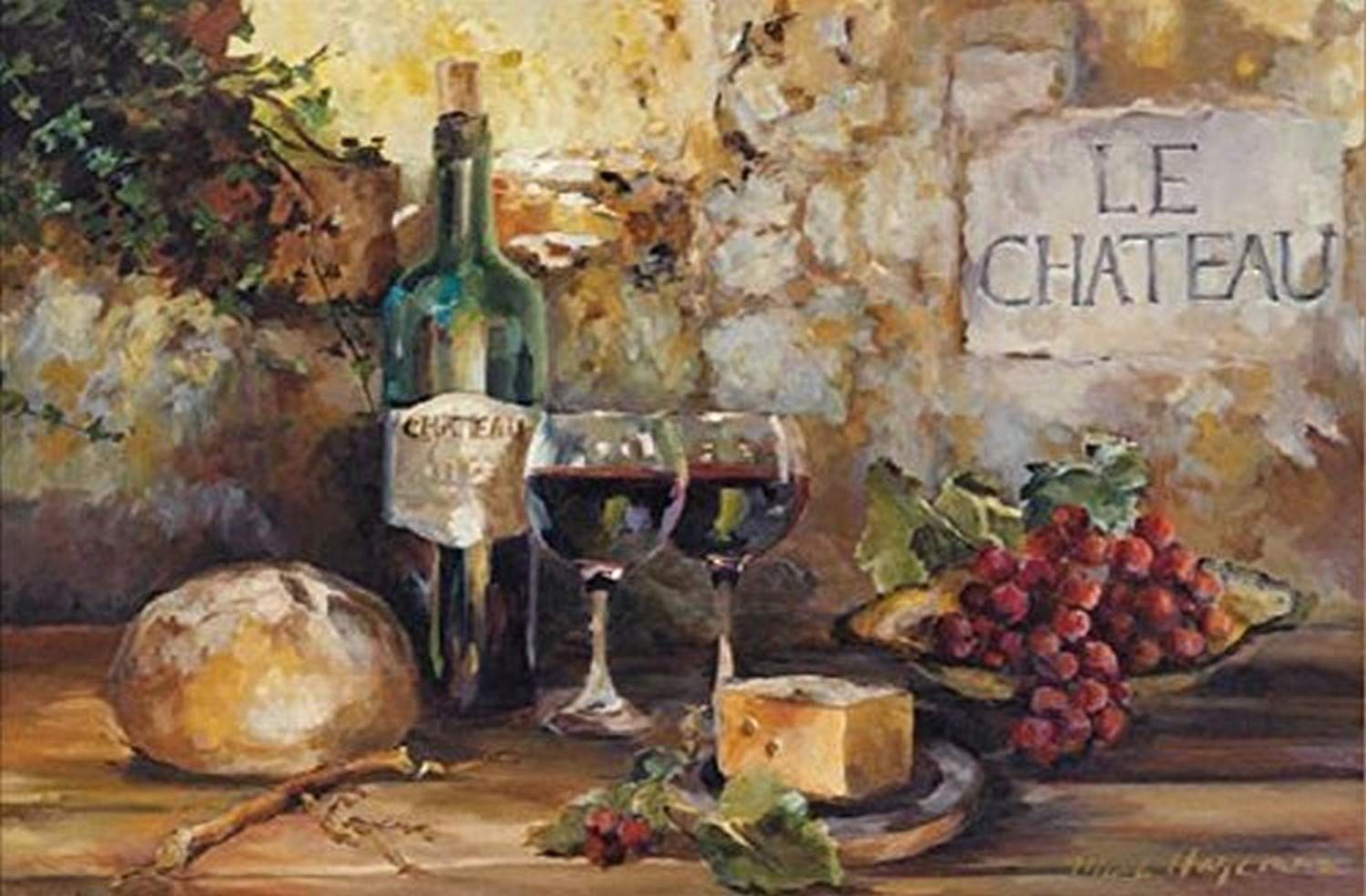 Le Chateau - Wine and Cheese and Grapes by Marilyn Hageman 36x24 Tuscan Art