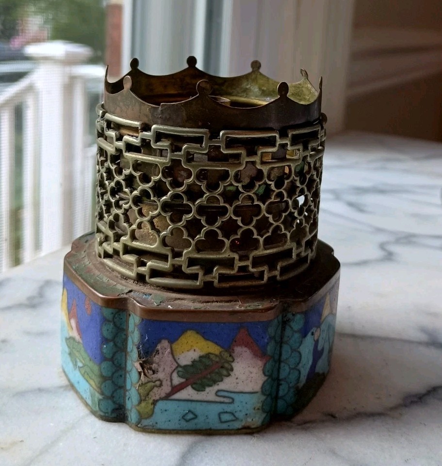 Antique Late 18th Century Asian Cloisonne Oil Lamp/ Opium Lamp