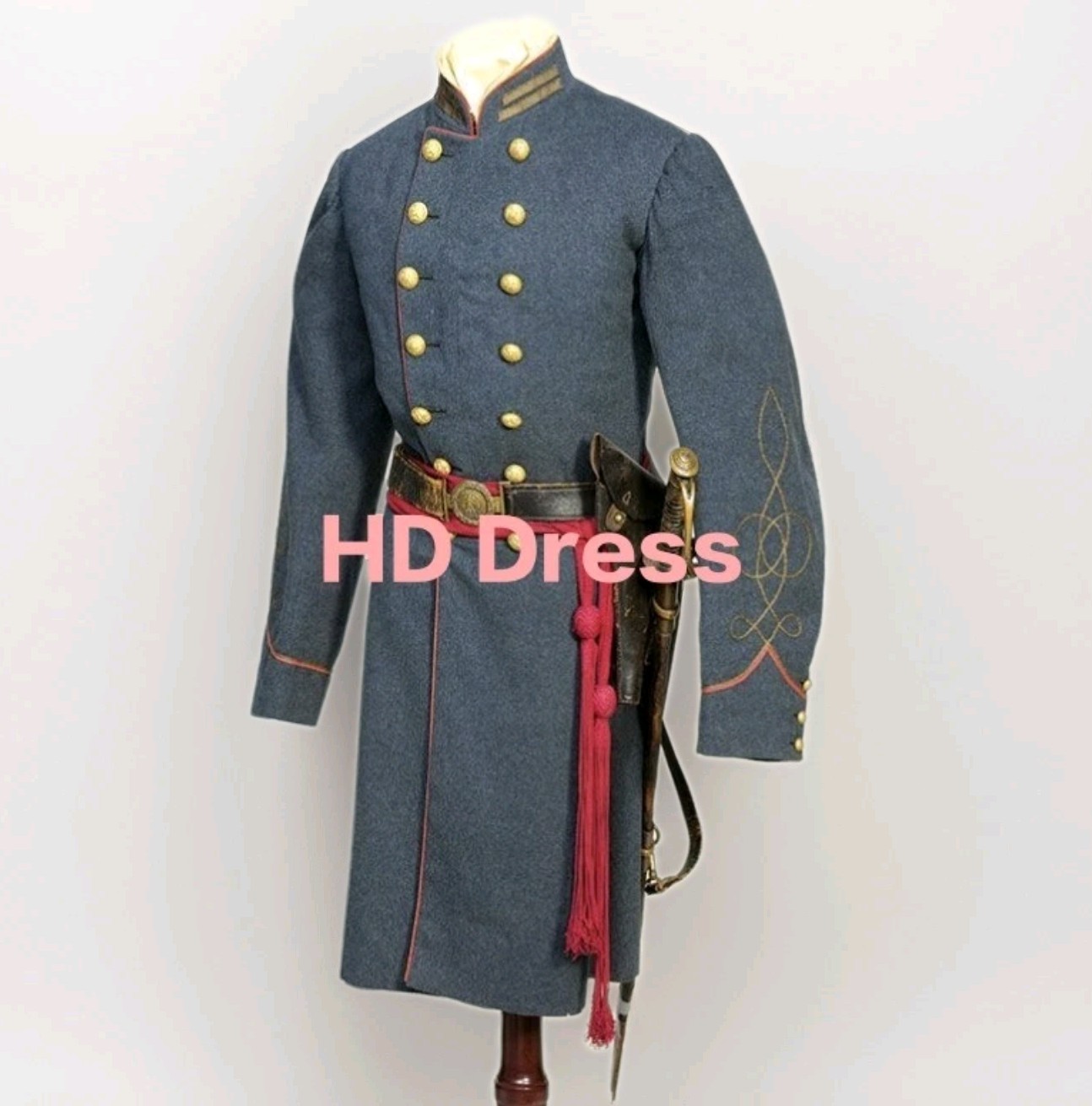 New Civil War Confederate General Frock Coat Grey Wool Officer Tunic Gold Braid 