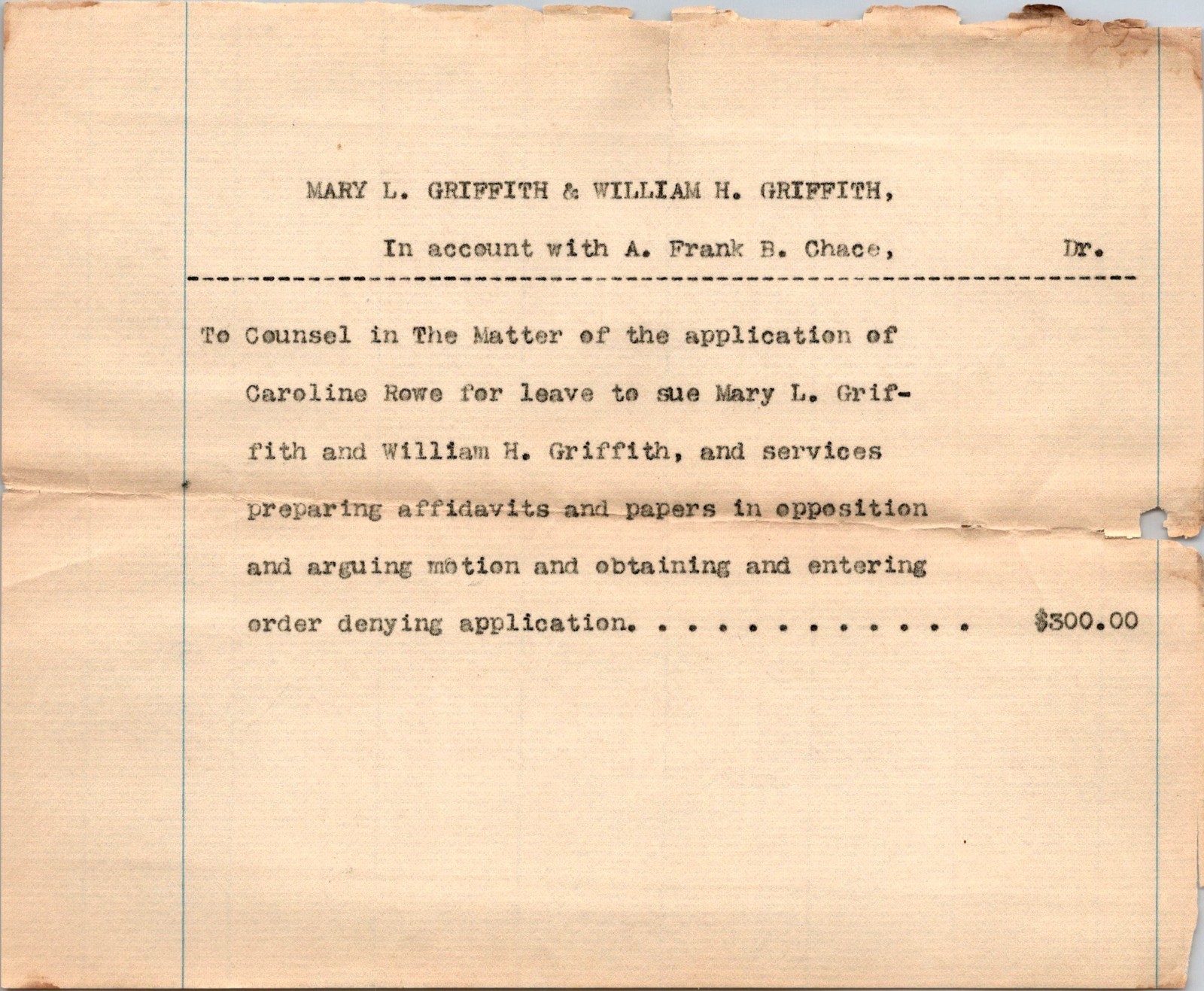 In Account With A Frank B Chace Mary L Griffith Antique Letterhead Billhead TL10