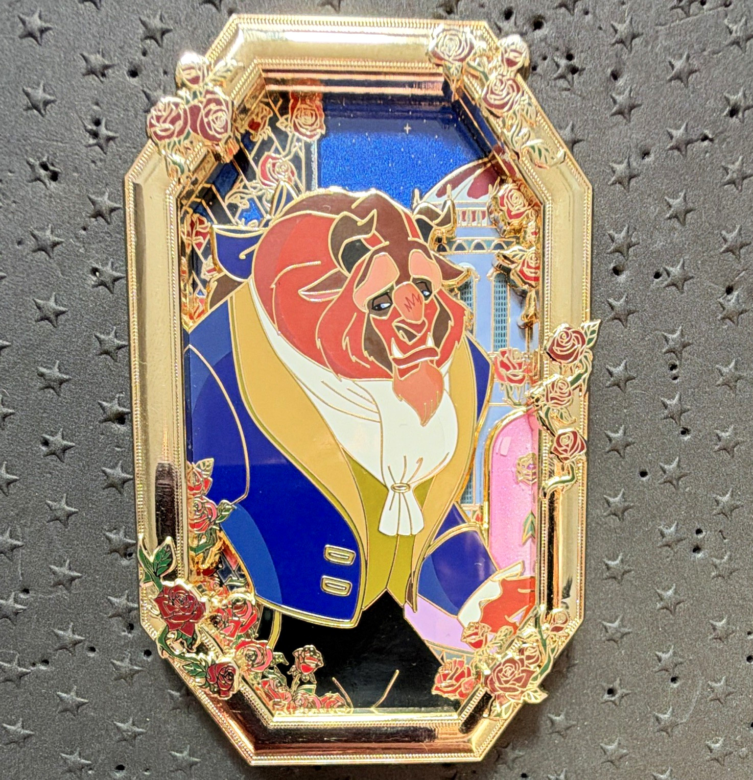 Disney Royal Gardens Fantasy BATB Rose Frame Gold-Tone Portrait Pin LE 50