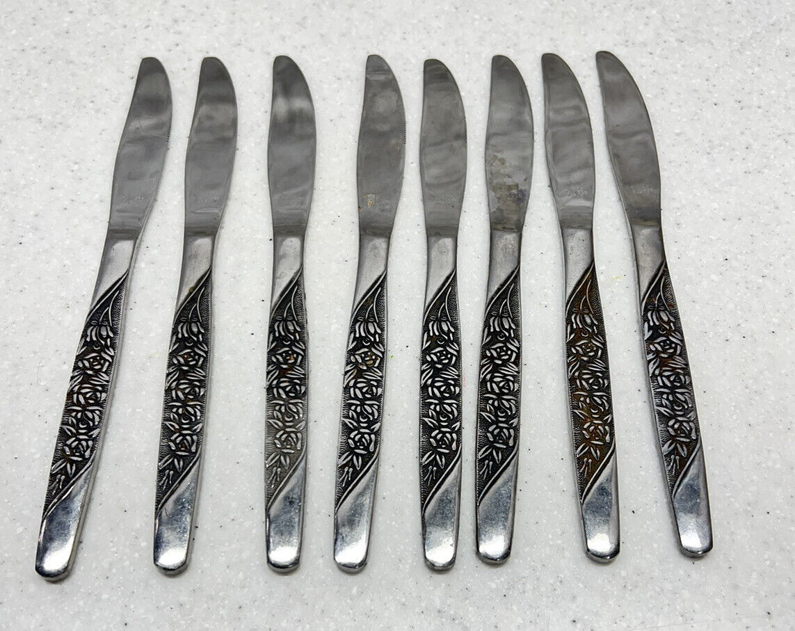 Set of 8 NASCO Stainless Flatware ROSEVINE Dinner Forks Mid Century Modern