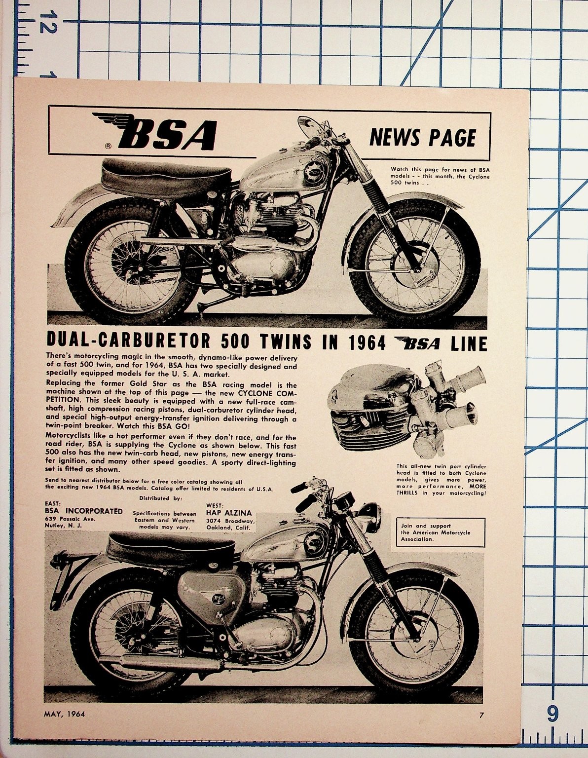 1964 BSA Cyclone 500 Competition Motorcycle Vintage Print Ad News Page 1964 BSA Cyclone 500 Competition Motorcycle Vintage Print Ad News Page