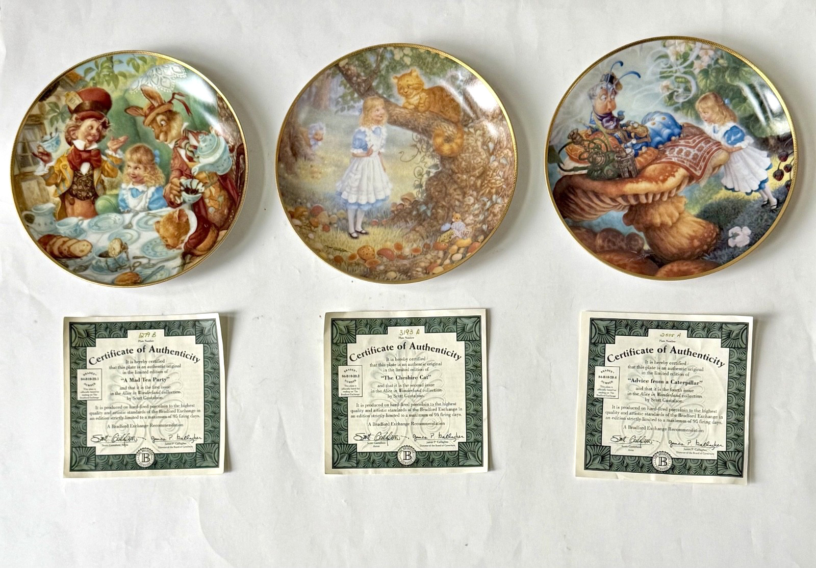 Lot of 3 VTG Bradford Exchange Alice in Wonderland Plates #1 #2 #4 Gustafson COA