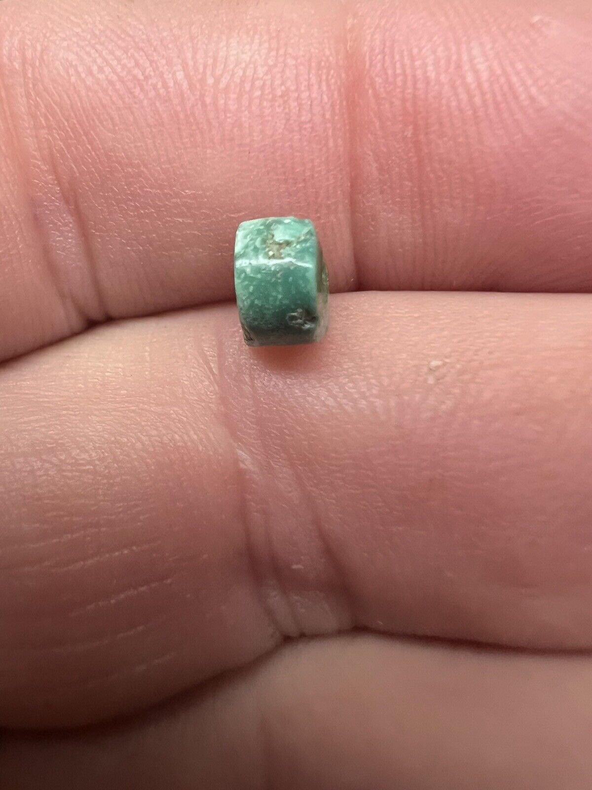 Ancient Pre-Columbian Small Turquoise Disk Bead 6.6 X 4.4 mm Collectible rare