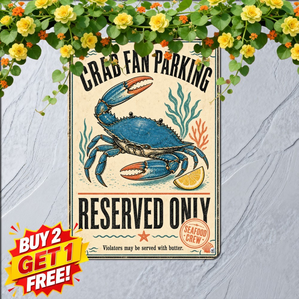 Maryland Crab Seafood Kitchen Sign Coastal Beach House Metal Tin Plaque
