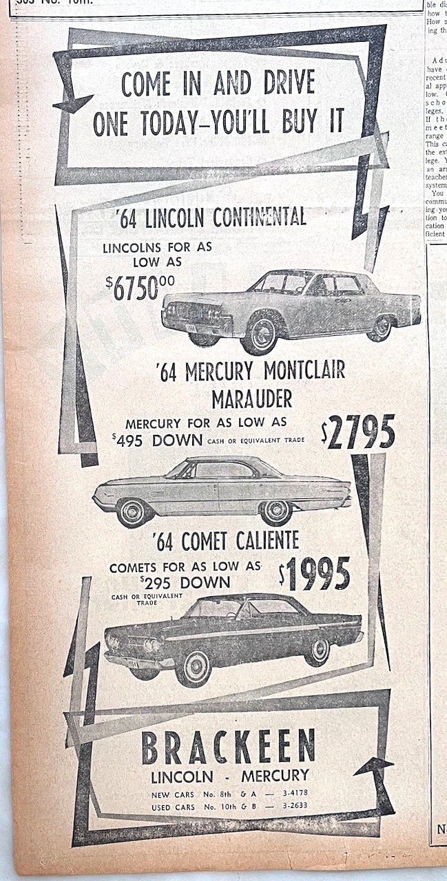 Large 1964 newspaper ad for Mercury - \'64 Comet Caliente, Montclair Marauder + Large 1964 newspaper ad for Mercury - \'64 Comet Caliente, Montclair Marauder +
