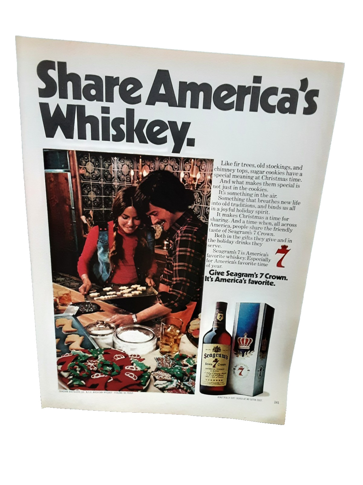 1974 Seagram’s 7 Crown Vintage Print Ad Share America’s Whiskey Holiday Cookies