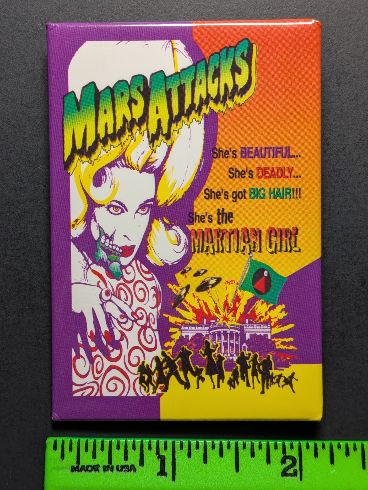 Vintage 1996 Mars Attacks Martian Girl Pinback Pin