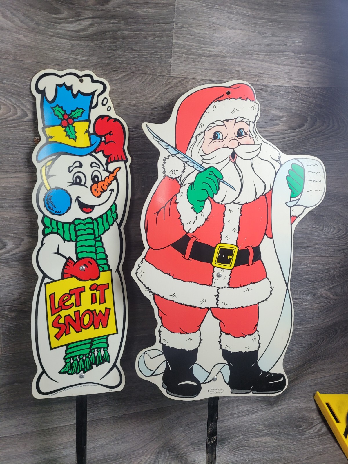 Lot 2pc Vtg 1998-99 Santa & SnowMan Yard Art Impact  Plastic Decoration 26