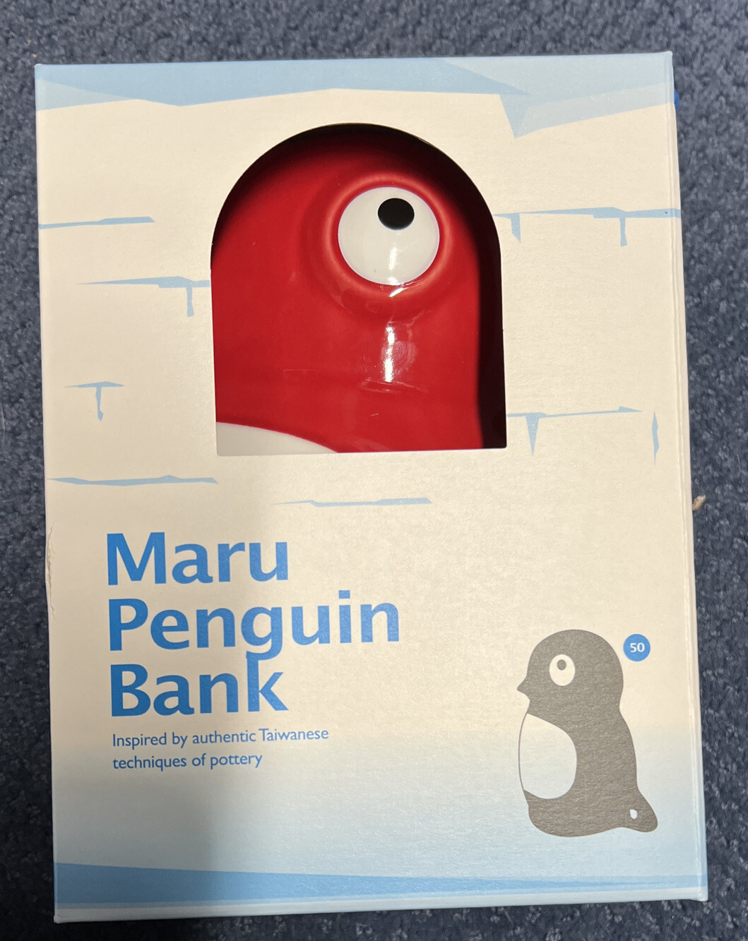 Maru Penguin Bank Red Pottery Porcelain Handmade New In Carry Box
