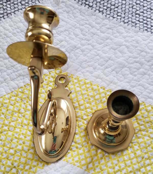 Solid Brass Set Free Standing And Wallmount Votive Candleholder Candlestick VTG