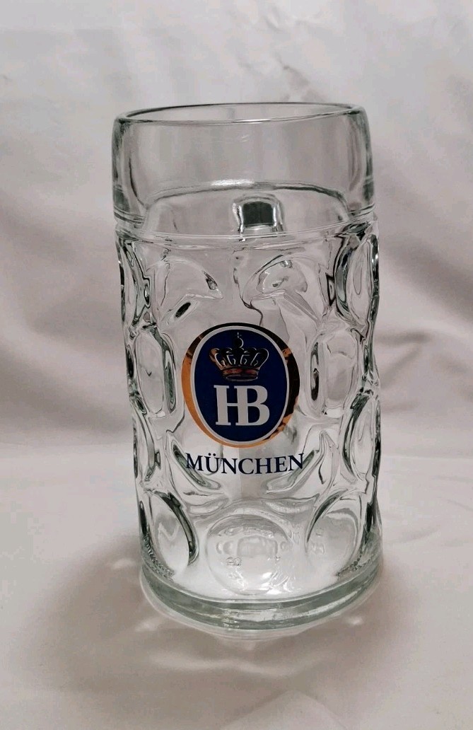 HB Hofbrauhaus Munchen Dimpled Glass Beer Stein/Mug 1 Liter New 