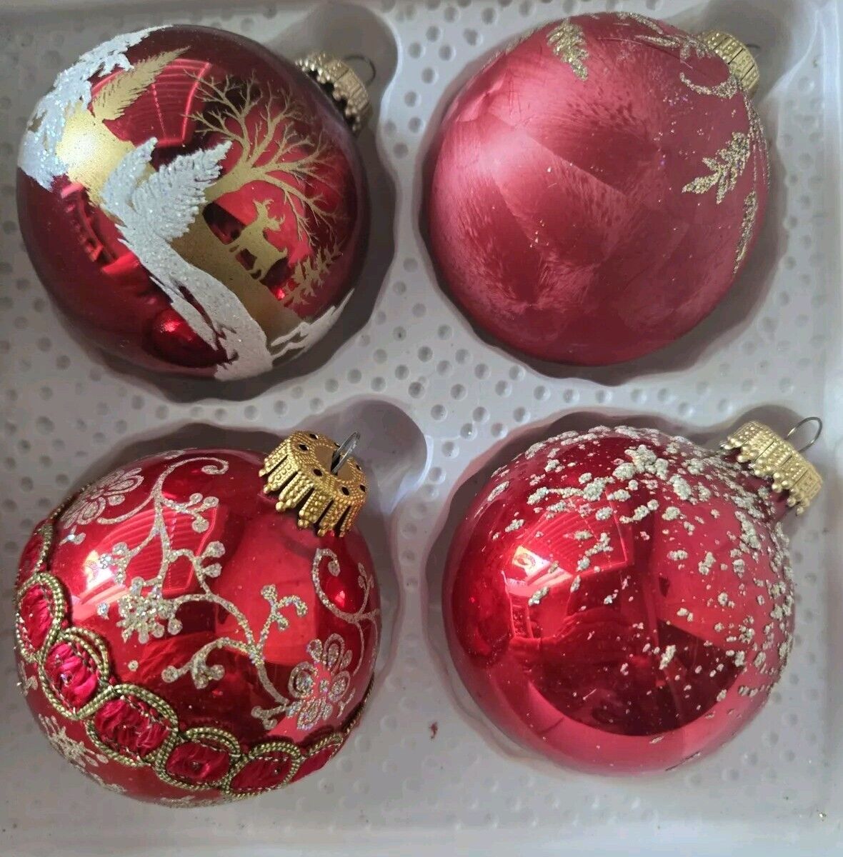 Vintage Glass Christmas Ornaments W/Glitter - Lot Of 4
