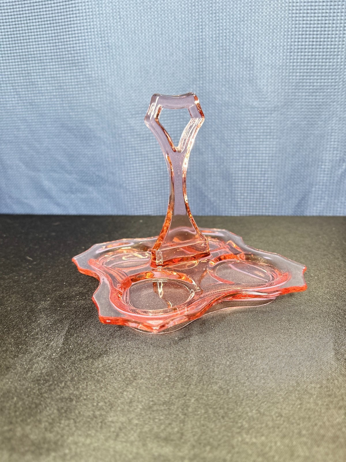 VTG Cambridge Glass Co Handled Bridge Set Pink Glass Tray Decagon Line (#3077)