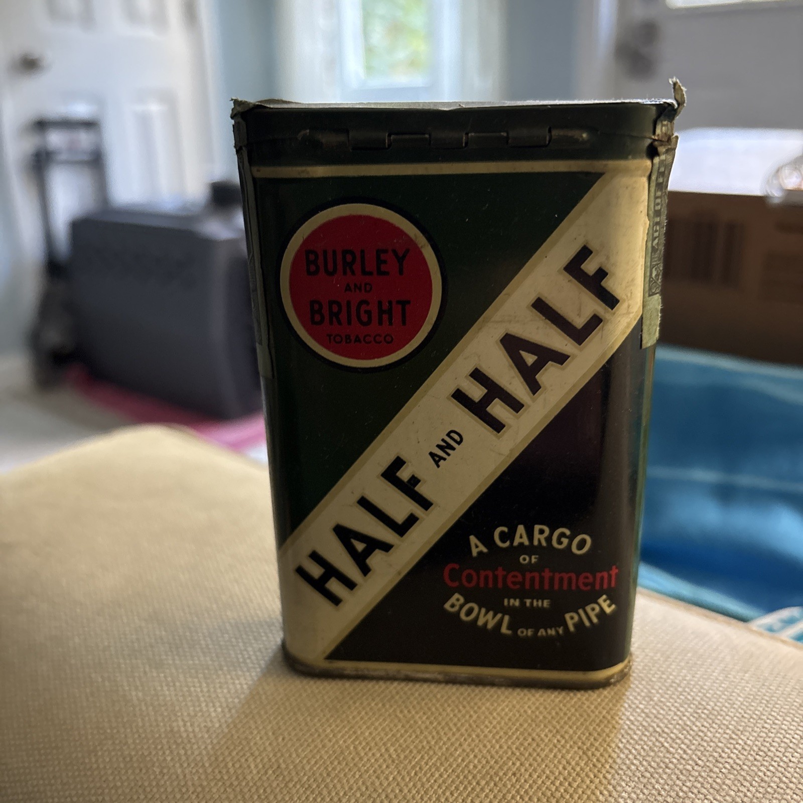 VINTAGE empty BURLEY & BRIGHT HALF & HALF TOBACCO TIN Collectors item 