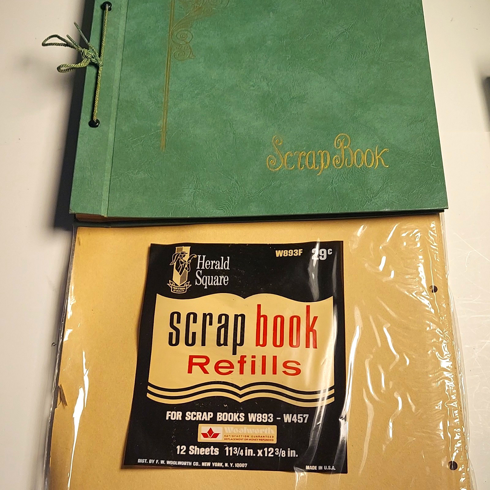Vtg. 60s Woolworth Herald Square Scrapbook Album Cord Bound Unused + Refill NOS