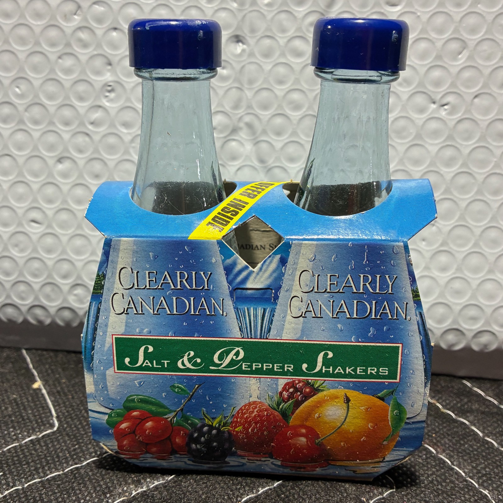 Clearly Canadian Salt Pepper Shakers Vintage 90s Mini Bottle Set Glass Novelty Clearly Canadian Salt Pepper Shakers Vintage 90s Mini Bottle Set Glass Novelty
