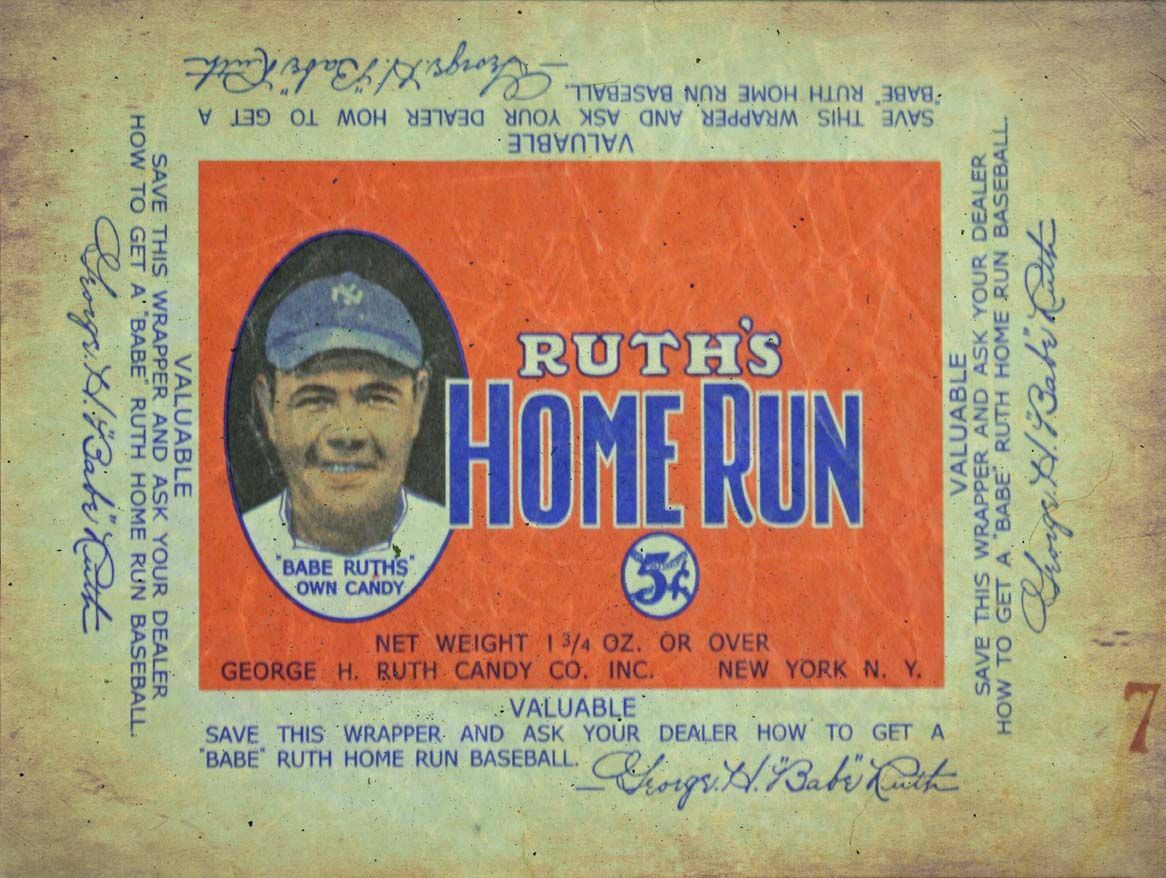 BABE RUTH HOME RUN CANDY BAR WRAPPER HEAVY DUTY USA MADE METAL ADV SIGN