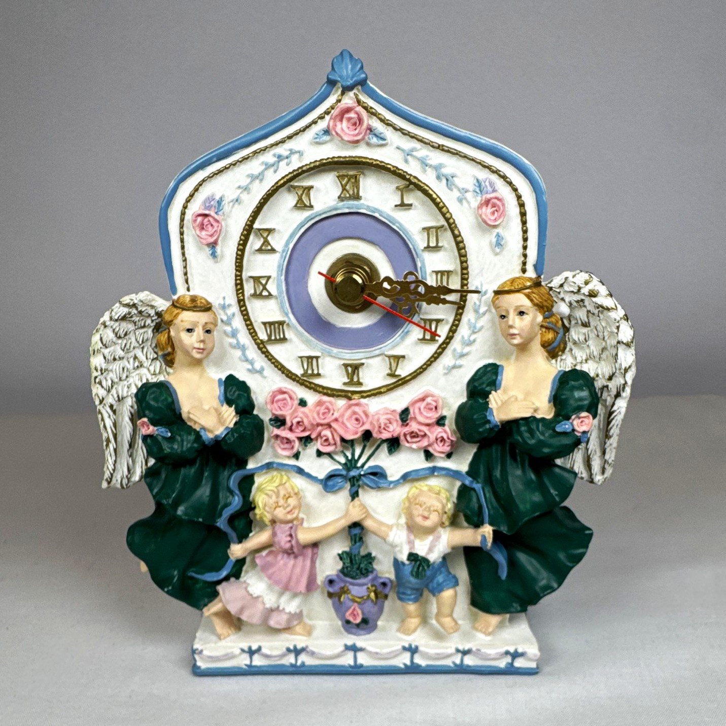 Vintage 1995 II Inc Guardian Angels Musical Wall Clock Cherub Resin Handcrafted 