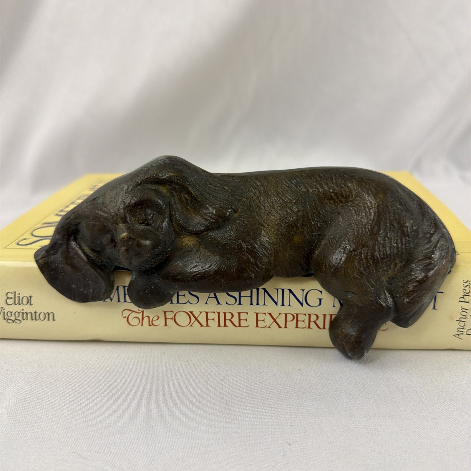 Vintage Solid Bronze Spaniel Dog Shelf Sitter Sculpture Figurine  7” - 1lb 9oz